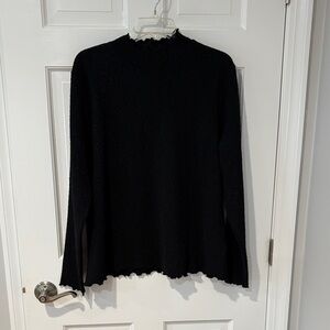 Me by Jennie Garth Black Long Sleeve Ruffle-Edge Knit Top Large
